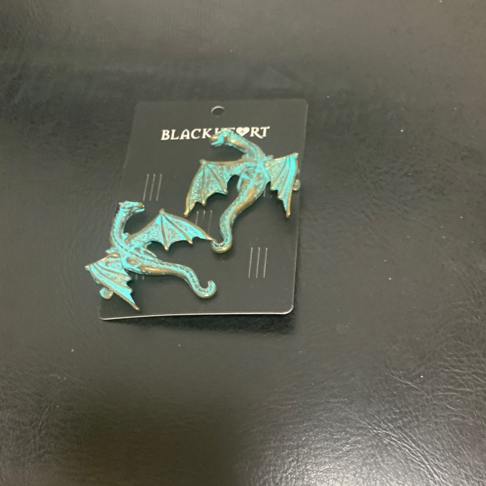 Blackheart Turquoise and Gold Dragon hair clips.